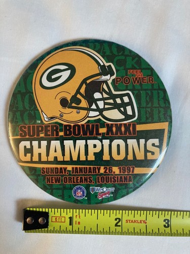1997 NFL Green Bay Packers Super Bowl XXXI Champions Pin Button 3 1/2” Vintage - Picture 4 of 4