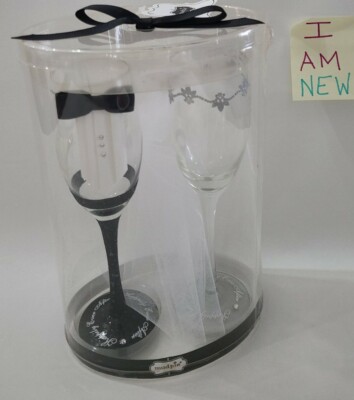 Bride & Groom Stemed Champagne Glassses Flutes Wedding #281251 Mud Pie 2012 New
