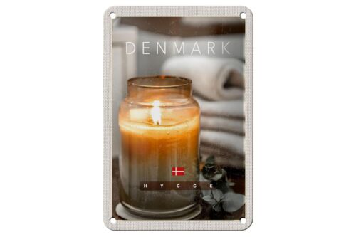 Blechschild Reise 12x18 cm Dänemark Kerze im Glas Blume Handtuch Schild - Bild 1 von 5