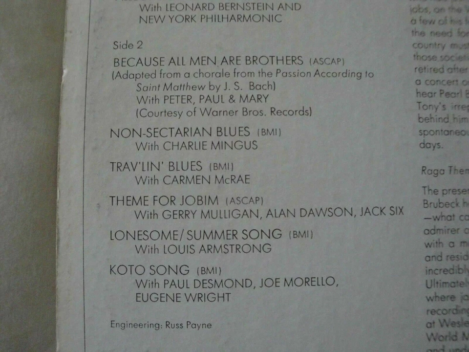 DAVE BRUBECK SUMMIT SESSIONS ORIGINAL COLUMBIA RECORDS C 30522, STEREO EX Foto 4 de 4