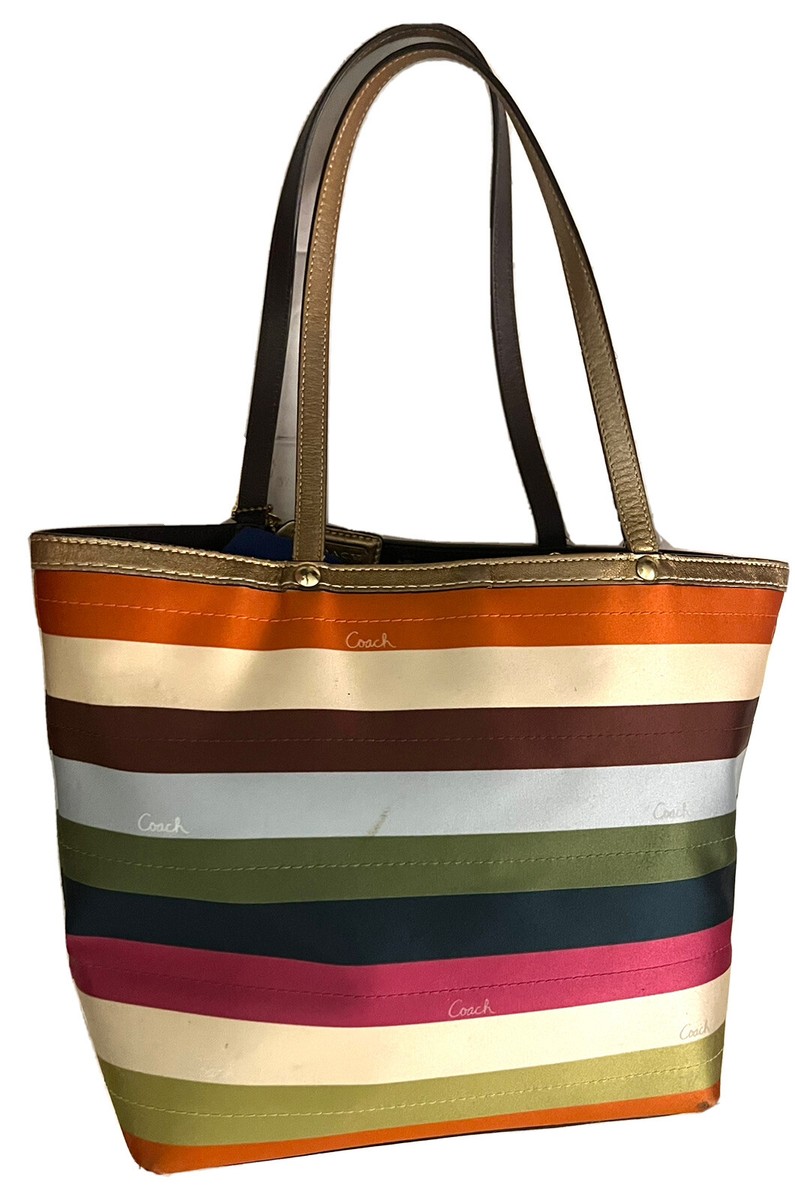 COACH LEGACY SHOULDER SATCHEL TOTE HANDBAG MULTICOLOR STRIPE