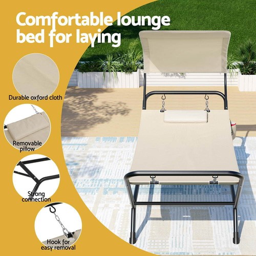 Gardeon Hammock Bed w/ Stand Outdoor Sun Lounge Chair w/ Canopy Chaise Beige - Picture 5 of 7