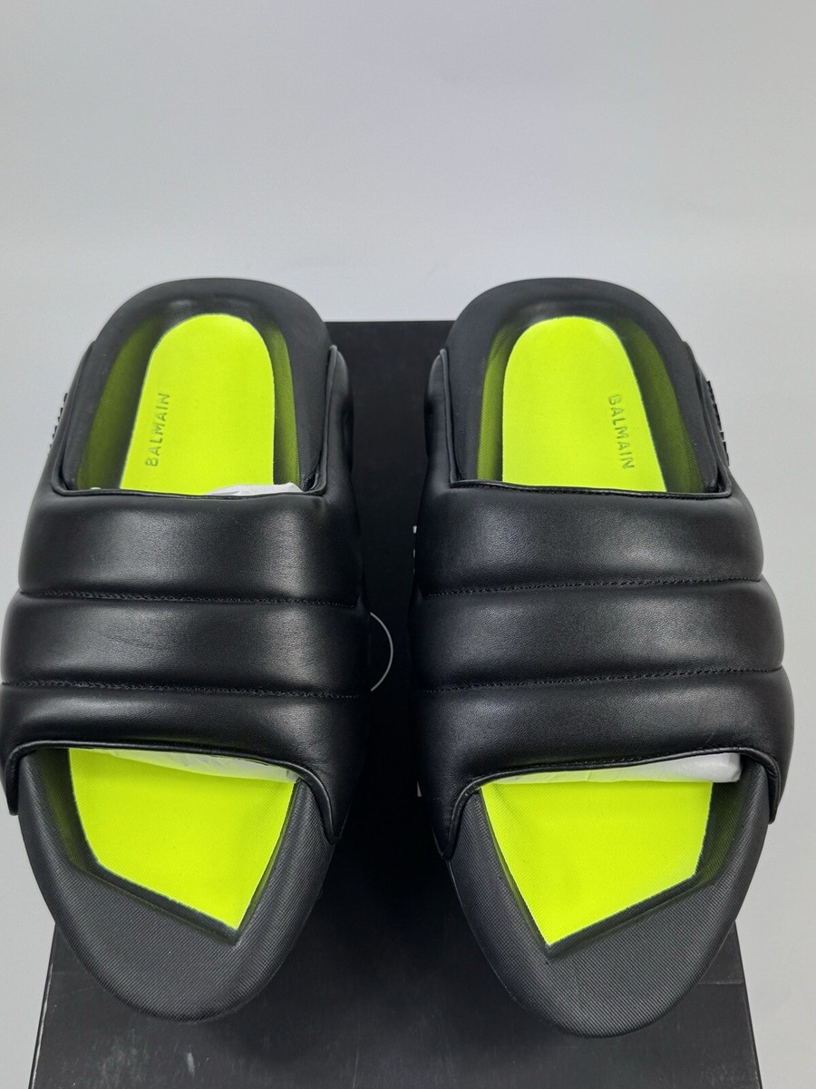 BALMAIN Black B It Quilted Leather Slide Sandals Size: 43 BALMAIN Black B It Quilted Leather Slide Sandals Size: 43