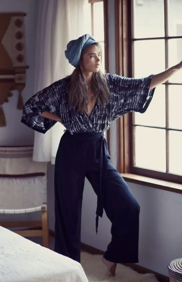 Planet Blue Kimono jumpsuit Pants Romper Black Striped Tie Dye Festival XS $198 - Image 4 of 4