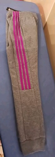 Adidas Young Girls 3 Stripe Fleece Joggers. Sz. Med (10/12). Grey/purple. - Picture 4 of 4