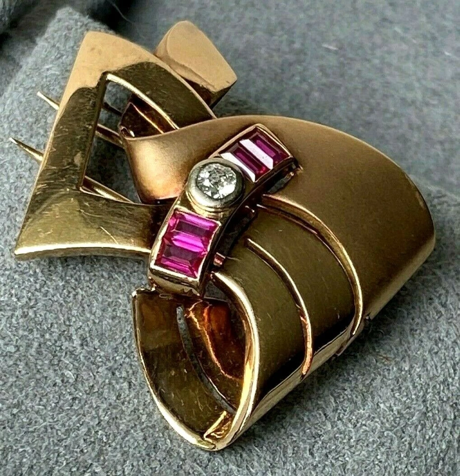 Vintage Diamond Ruby Art Deco Brooch Estate Fine Jewelry Pre-Owned Old Money - Image 4 of 4