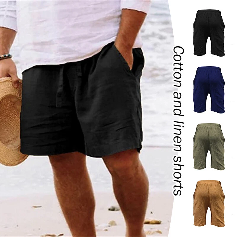 Men's breathable cotton linen drawstring hotsell casual shorts