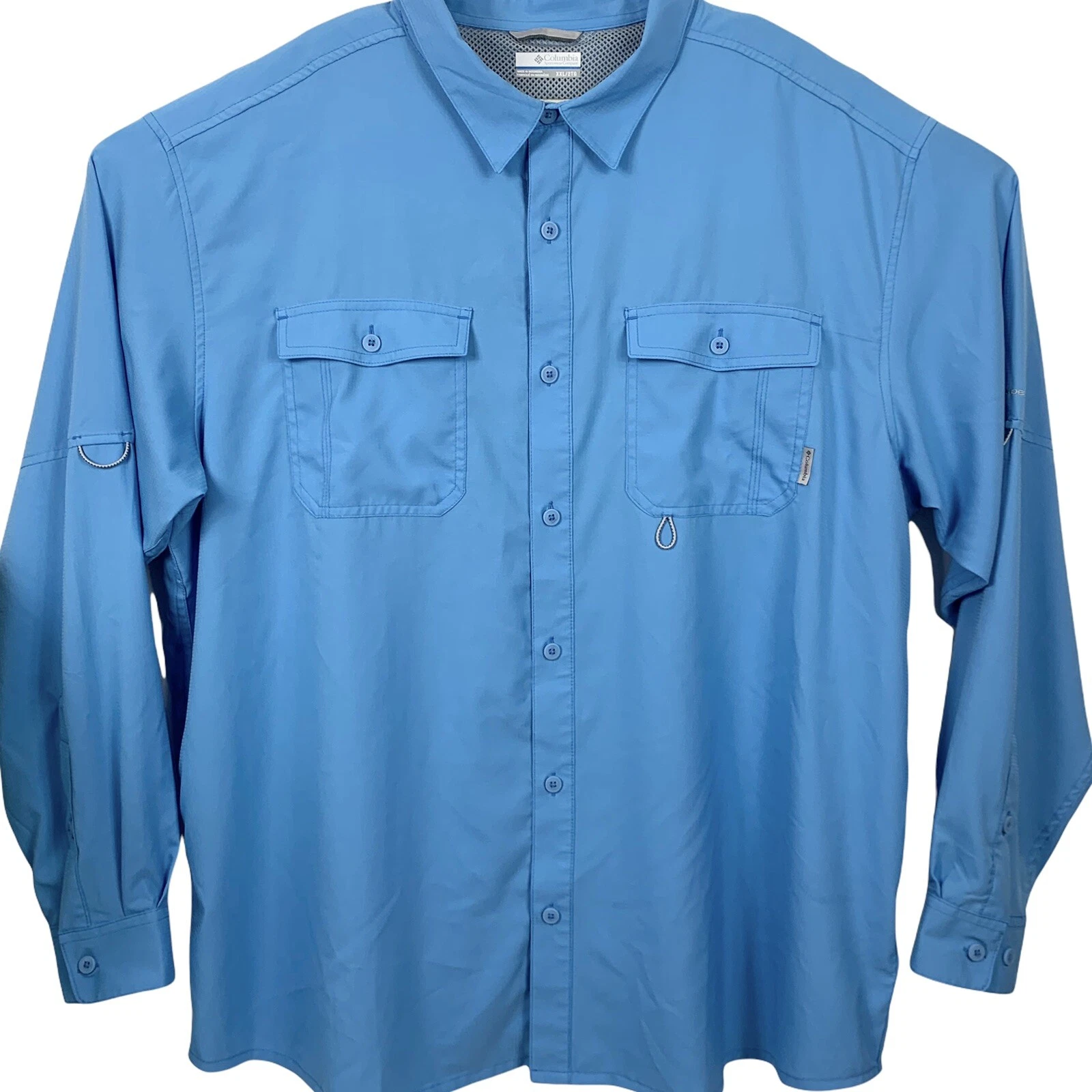 Columbia Sportswear Size XXL Shirt Omni Shade Button Up Breathable Back Blue