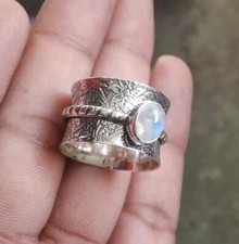925 Sterling Silver Moonstone Spinner Ring Handmade Women Jewelry For Her B 42
