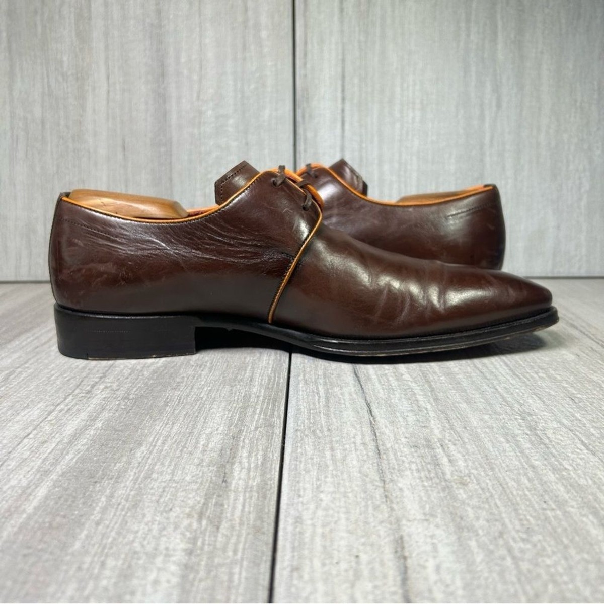 Mezlan Burgundy Orange Leather Lace Up Luxury Oxford Derby  display picture 3