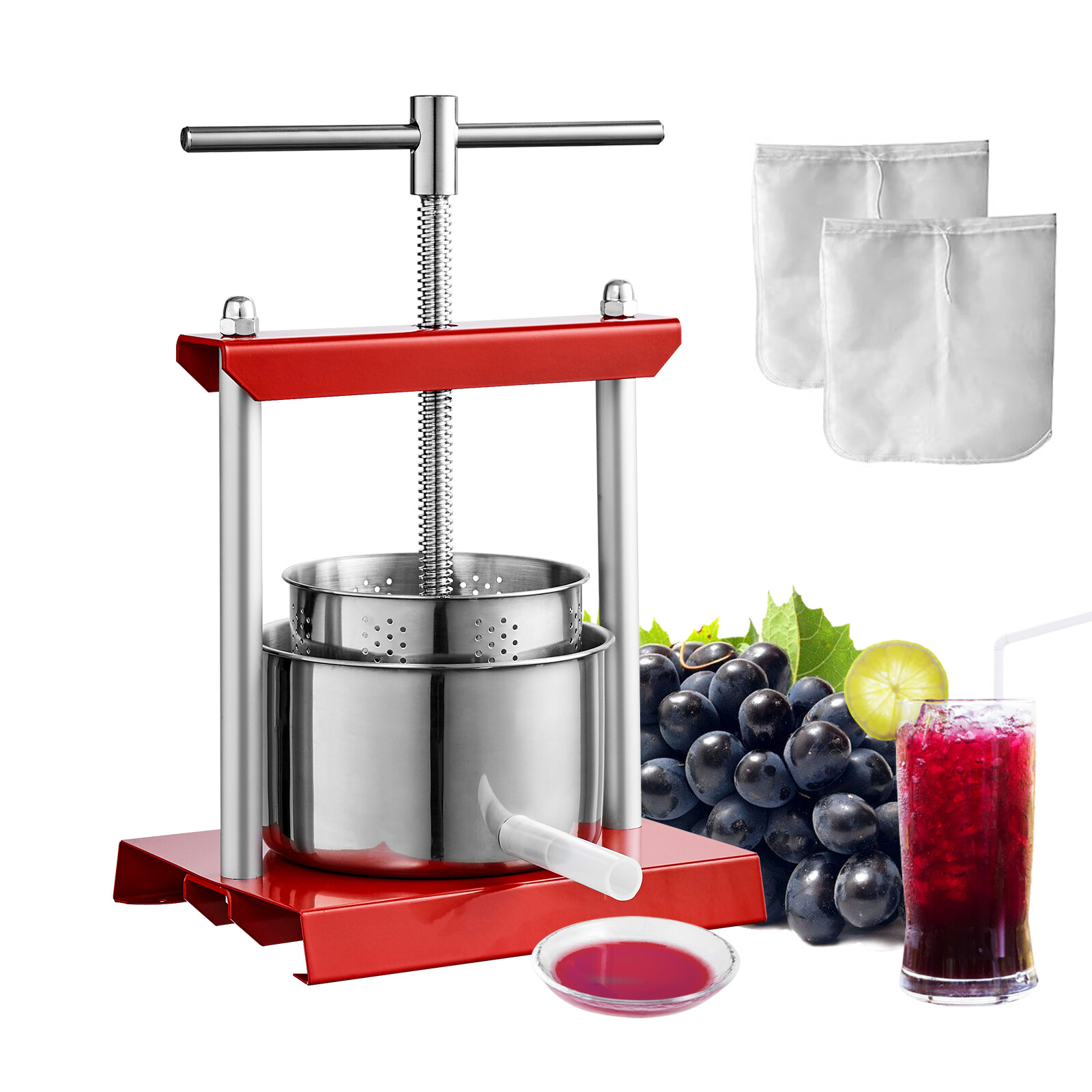 Fruit wine press,1.5 gal, stainless steel