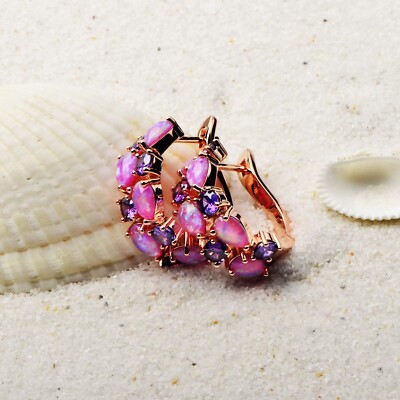 Hawaii Water Drople Purple Fire Opal Earrings Silver Filled For Women Girls