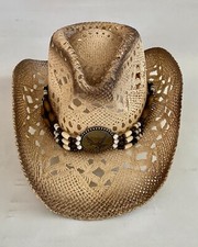 Cowboy Hat Straw Vintage Eagle Beads Western Concert Hat