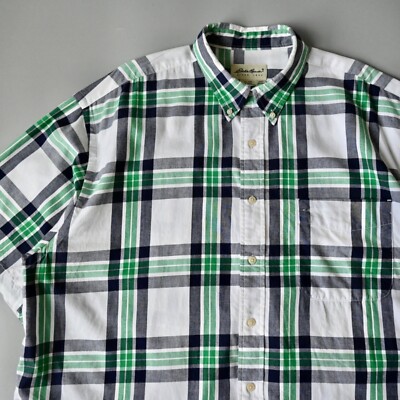 Vintage 90s Eddie Bauer big plaid soft cotton BD shirt XL, white 