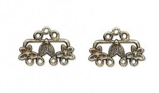 6 Antiqued Brass Plated Pewter 26x9mm Connector Flower with Loops 