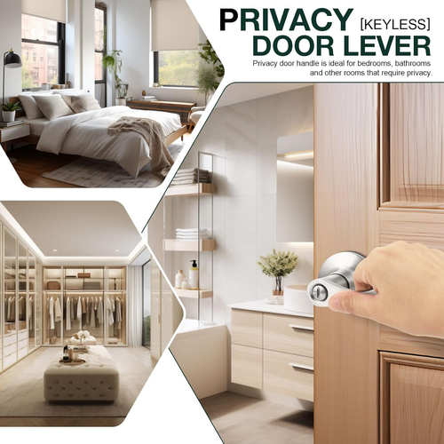 Confezione 5 Leve per Porta Nichel Spazzolato Maniglia Porta Interna Privacy per Camera da Letto Bathr - Foto 3 di 12