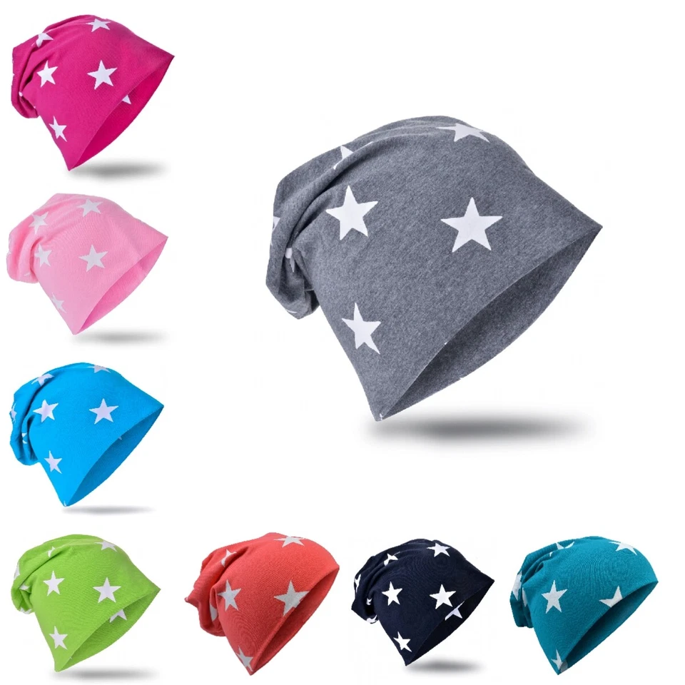 Baby Kinder Jersey Slouch Beanie Long Mütze Unisex mit kleine Sterne Baumwolle
