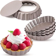 4 Inch Mini Tart Pan Set of 6, Non-Stick Small Tart Mold Quiche Pans with Remova