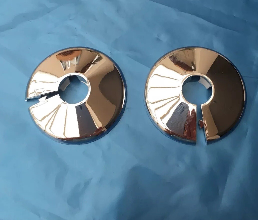2 X 15mm new CHROME TALON RADIATOR PIPE COLLARS COVER SHROUD ROSETTE PLASTIC