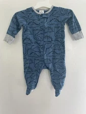Gerber Baby Boys Dinosaur Print 100% Cotton Long Sleeve Zip-Up Onesie Blue 0-3M