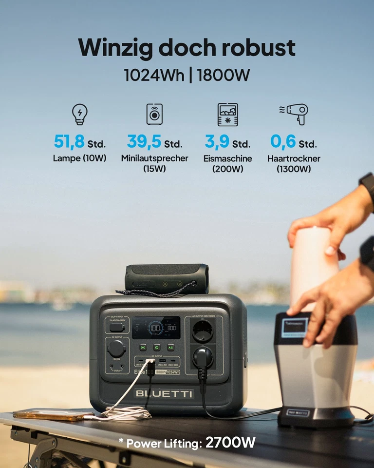 BLUETTI Elite 100 V2 Powerstation 1800W 1024Wh Solarspeicher Generator LiFePO4 - Bild 2 von 4