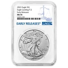 2021 $1 Type 2 American Silver Eagle NGC MS70 ER Blue Label