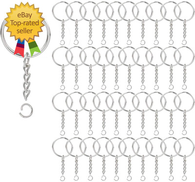 100 Pack Key Ring with Chain and Open Jump,1 Inch Split round Keychain Rings Bul