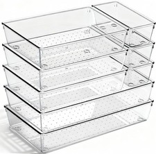 8 Pack Large Clear Plastic Drawer Organizer Bins - Acrylic Bathroom Drawer