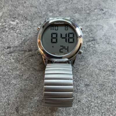 Hearkent Atomic Talking Digital Watch 41mm Silver Tone Case & Expansion Band A2