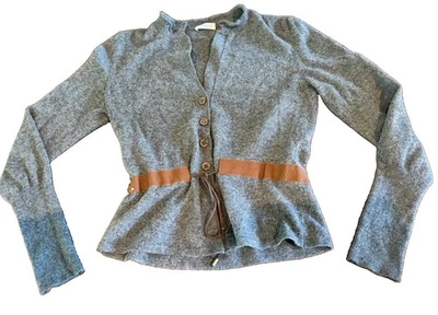 Brunello Cucinelli Womens Cashmere Cardigan Gray Brown Belted Button Sweater S/M