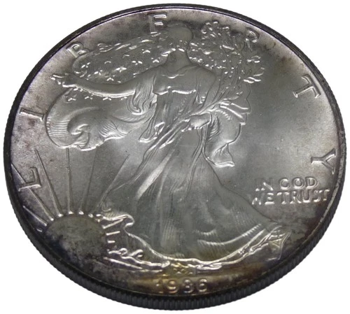 1986 American Silver Eagle 1 oz .999 Fine Silver Coin Toned First Year