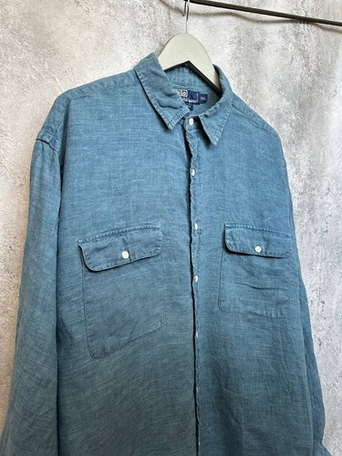 Polo Ralph Lauren 100% Linen Vintage Shirt Blue Button Up Pockets LS Size XXL - Picture 4 of 14
