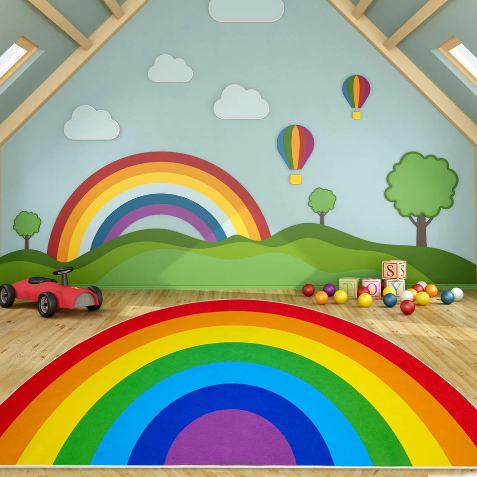 Rainbow Area Rug, 6.6'X13.3', Half Circle, Washable, Non-Slip Backing, Colorful - Image 3 of 4