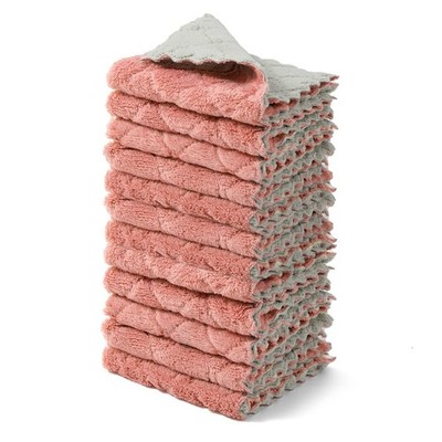 12 Pack Super Absorbent Kitchen Dish Towels, Fast Drying Coral Velvet Cloths 10x