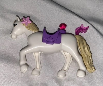 Lego minifigure horse animal castle friend White pony Purple Saddle Blond Mane