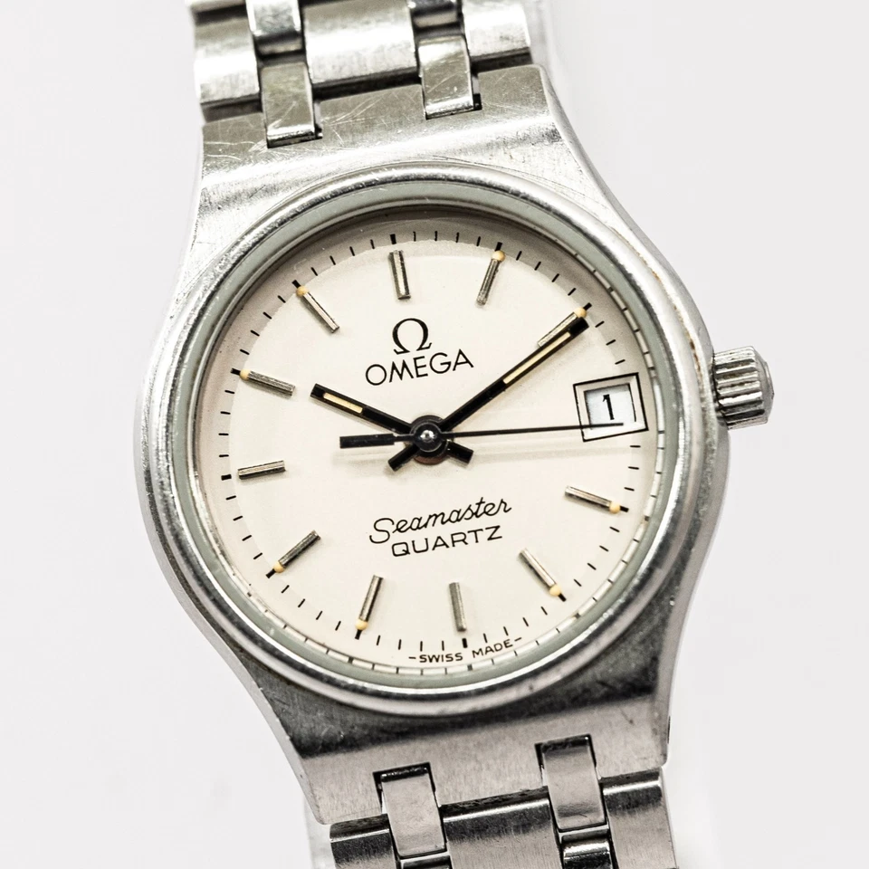 Sin tarifas *CASI COMO NUEVO* Vintage 1984 OMEGA Seamaster Cal.1380 Qz fecha 22 mm para mujer Foto 3 de 4