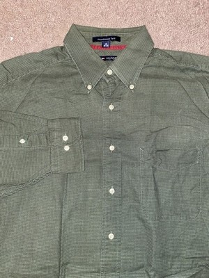Tommy Hilfiger Houndstooth Twill Mens Size 16 Button Up Down Work Green Shirt