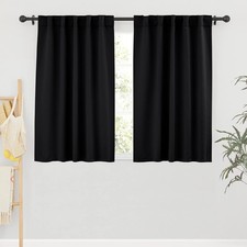 RYB HOME Bedroom Blackout Curtains - Small 42"W x 45"L Pack of 2 , Black