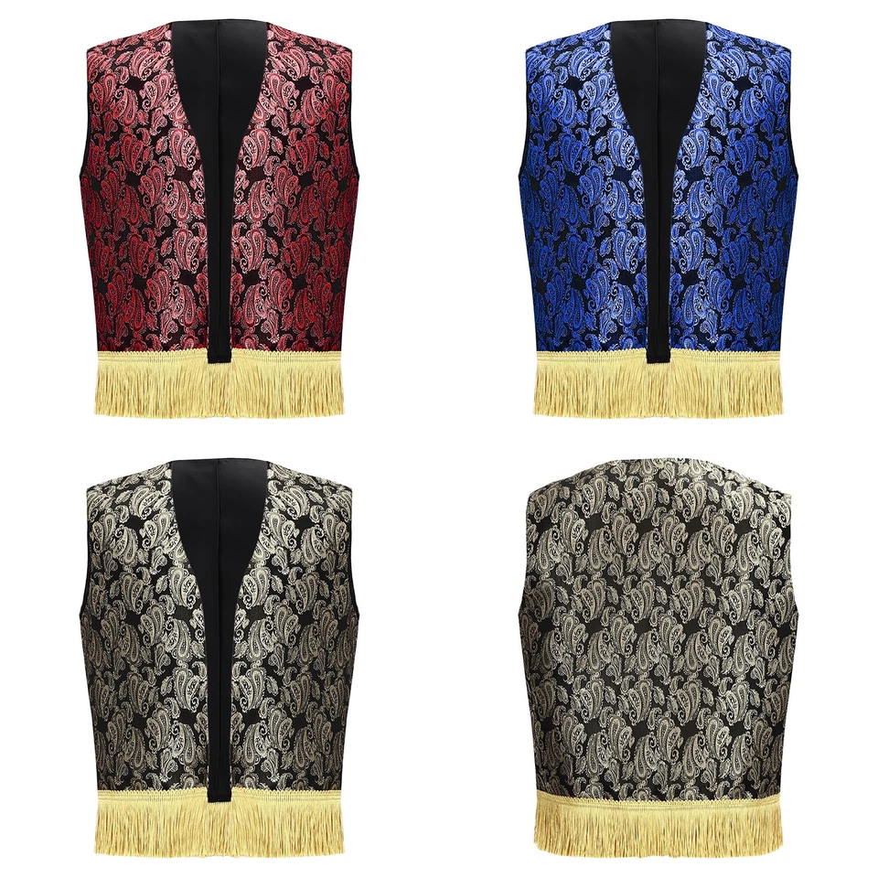 Kids Boys Arab Prince Cosplay Print Fringed Open Waistcoat Halloween Costumes - Image 4 of 4