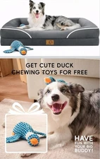  XL Orthopedic Dogbed, Washable Cover 42x30 Duck Chewing Toy Included!