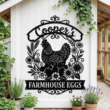 Personalized Farmhouse Eggs Metal Sign   Custom Chicken Coop Metal Wall Art