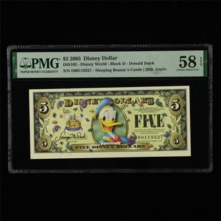 2005 Disney Dollar 5 Dollars Disney World PMG 58 EPQ UNC 50th Anniv