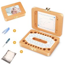 Baby Tooth Box - Solid Wood Teeth Storage Box, Keepsake Organizer for Baby Te...