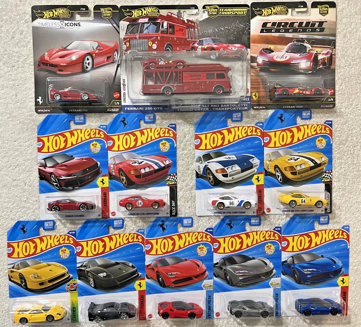 HOT WHEELS FERRARI LOT OF 12 PREMIUM TEAM TRANSPORT BASE **NEW