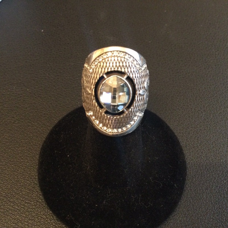 Brighton Love Padlock Silver Swarovski Aqua Blue Crystal Ring Size 5