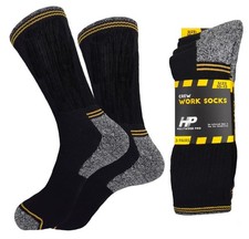 3 PK CREW SOCKS FULL CUSHION THICK WORK BOOTS SOCKS COTTON BLACK 10-13