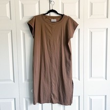 Everlane Brown 100% Cotton Cap Sleeve Side Slit Tee Dress Women's Size Medium M