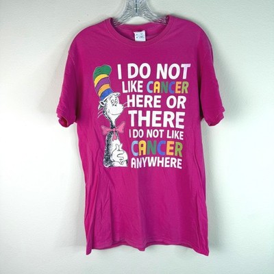 Fruit of the Loom T-Shirt Unisex Medium Dr Seuss Cat in the Hat Cancer Awareness