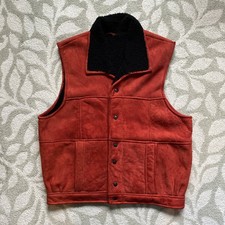 Gilet vintage pelle rosso intenso arancione pelle di agnello scamosciata gilet lana pelle taglia large