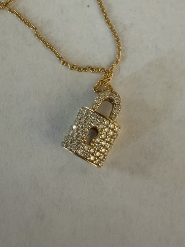 Roberto Coin Tiny Treasures Diamond Lock Necklace 18K Yellow Gold